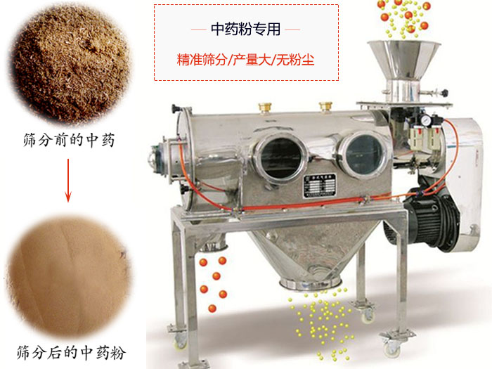 WQS50-130卧式气流筛：中药粉专用筛：精度筛分/产量大/无粉尘符合标准。