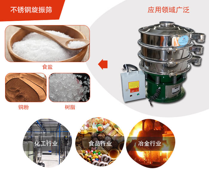 不锈钢旋振筛应用的行业:高浓度浆液过滤筛分，奶粉，豆奶粉专用葫芦娃视频下载机